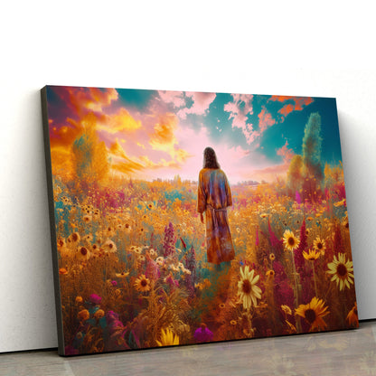 Jesus Looks At A Flower In A Field 1 - Canvas Picture - Jesus Christ Canvas - Christian Wall Art