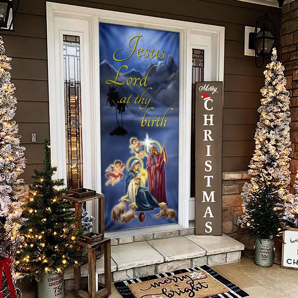 Jesus Lord At Thy Birth Door Cover - Religious Door Decorations - Christian Home Decor