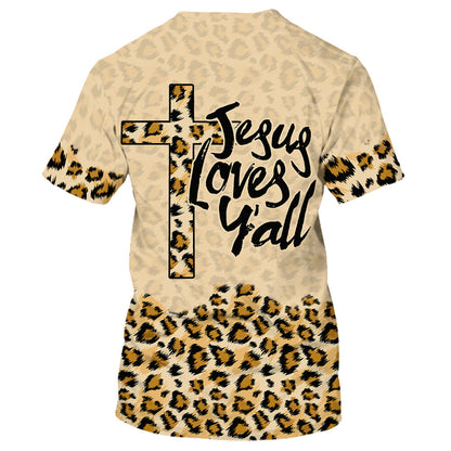 Jesus Love Y'all Leopard Print 3D All Over Printed Shirt for Men and Women