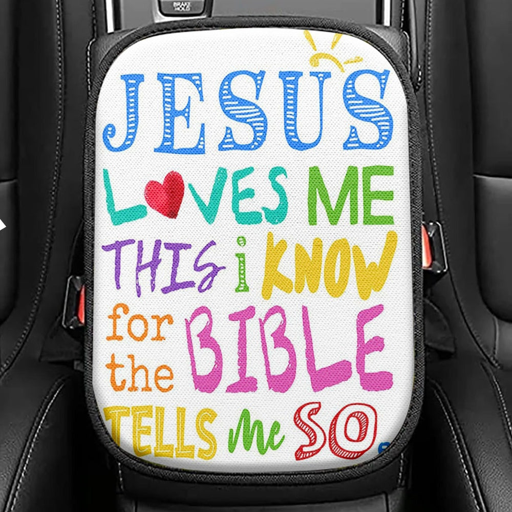 Jesus Loves Me Seat Box Cover Print, Jesus Car Center Console Coveration, Christian Car Interior Accessories