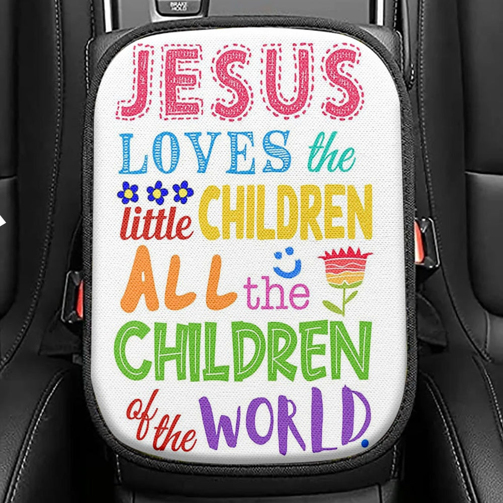Jesus Loves The Little Children Seat Box Cover, Girls Boys Car Center Console Cover, Christian Car Interior Accessories