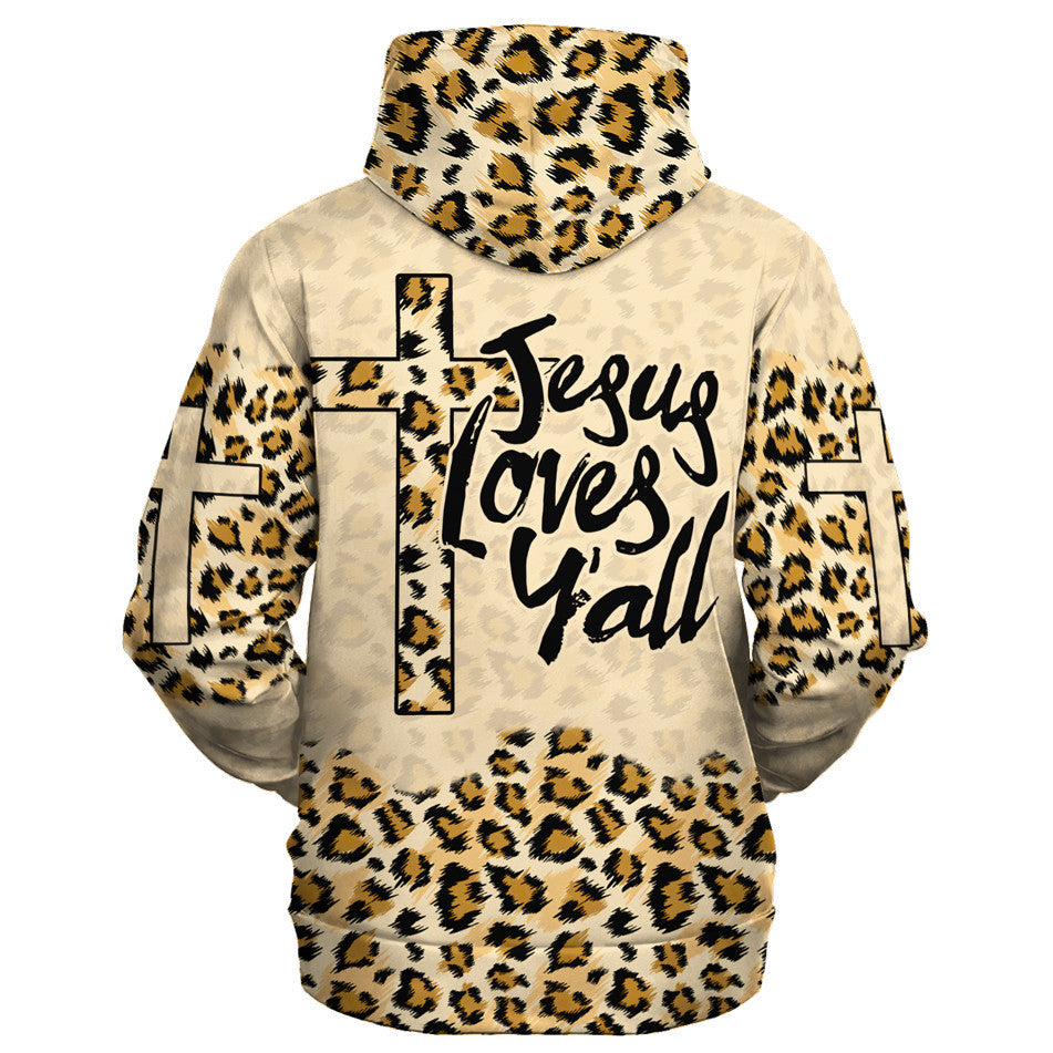 Jesus Loves Y'all Cross Leopard Skin Pattern Hoodies - Jesus Hoodie - Men & Women Christian Hoodie - 3D Printed Hoodie