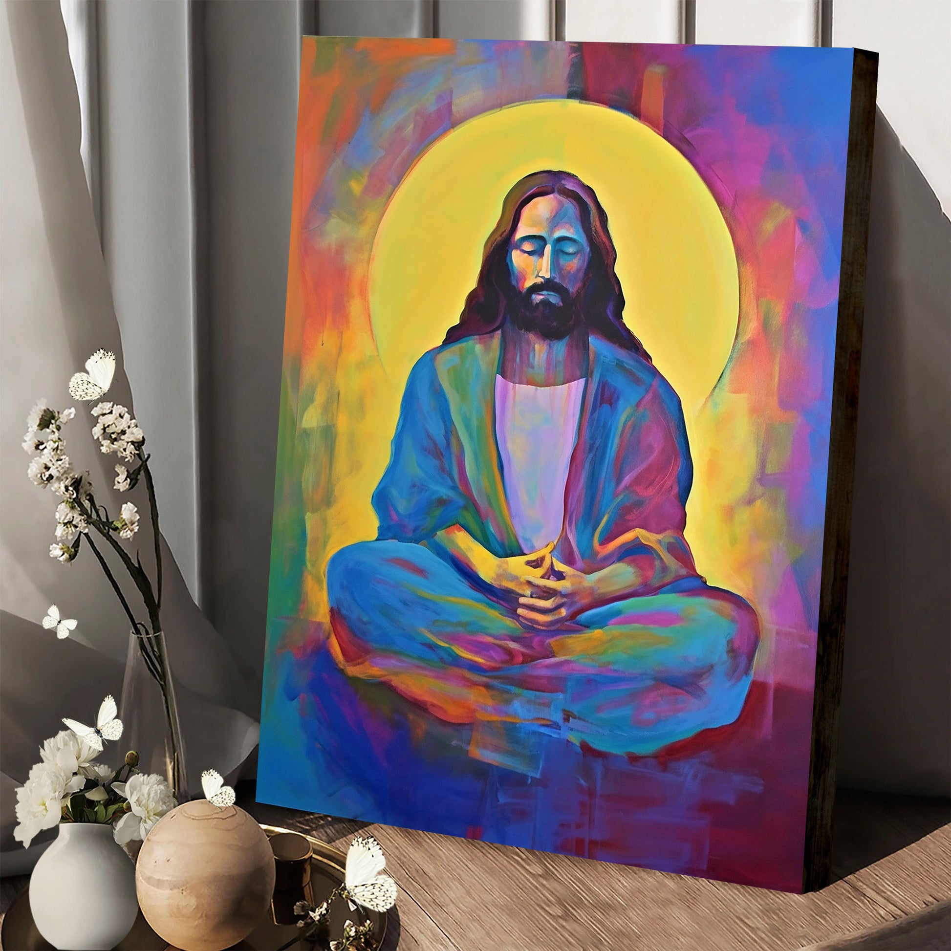 Jesus Meditating Printable Art Oil Painting - Jesus Canvas Art - Christian Wall Canvas