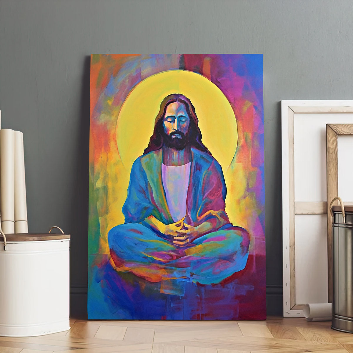 Jesus Meditating Printable Art Oil Painting - Jesus Canvas Art - Christian Wall Canvas