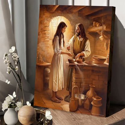 Jesus Meets A Woman In The Kitchen - Canvas Picture - Jesus Christ Canvas - Christian Wall Art