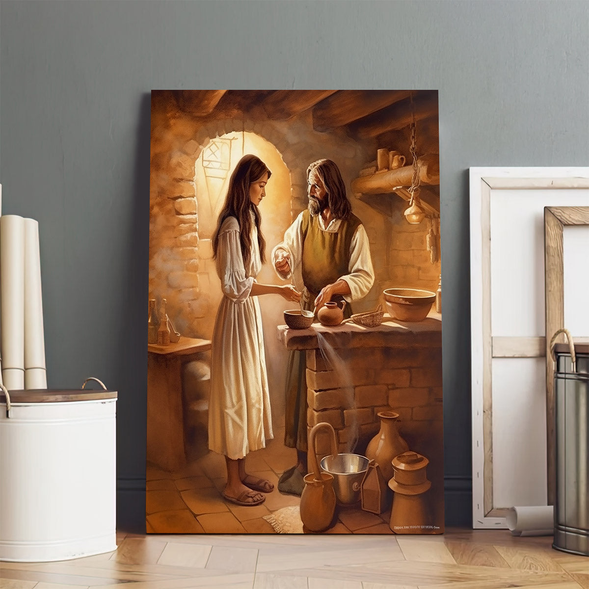 Jesus Meets A Woman In The Kitchen - Canvas Picture - Jesus Christ Canvas - Christian Wall Art