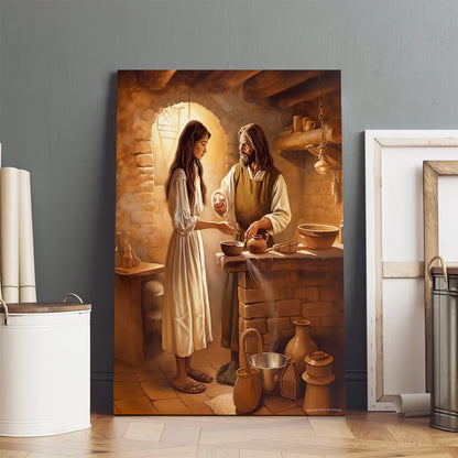 Jesus Meets A Woman In The Kitchen - Canvas Picture - Jesus Christ Canvas - Christian Wall Art