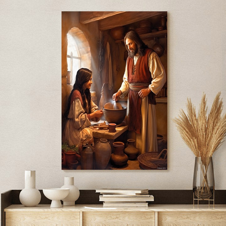 Jesus Meets A Woman In The Kitchen 1 - Canvas Picture - Jesus Christ Canvas - Christian Wall Art