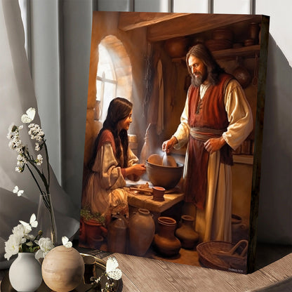 Jesus Meets A Woman In The Kitchen 1 - Canvas Picture - Jesus Christ Canvas - Christian Wall Art