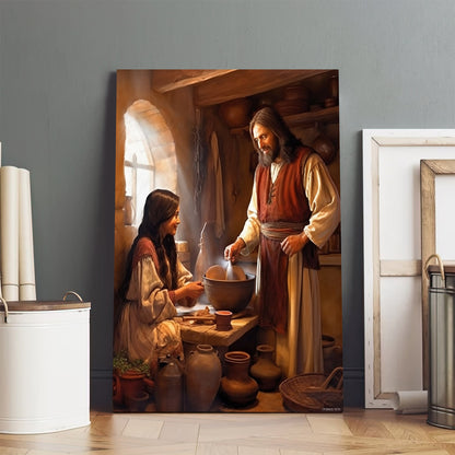 Jesus Meets A Woman In The Kitchen 1 - Canvas Picture - Jesus Christ Canvas - Christian Wall Art