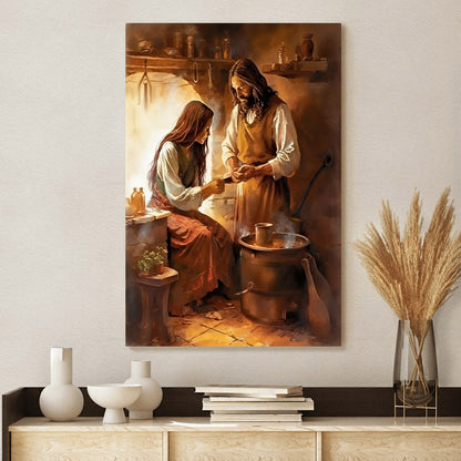 Jesus Meets A Woman In The Kitchen 2 - Canvas Picture - Jesus Christ Canvas - Christian Wall Art