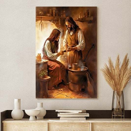 Jesus Meets A Woman In The Kitchen 2 - Canvas Picture - Jesus Christ Canvas - Christian Wall Art