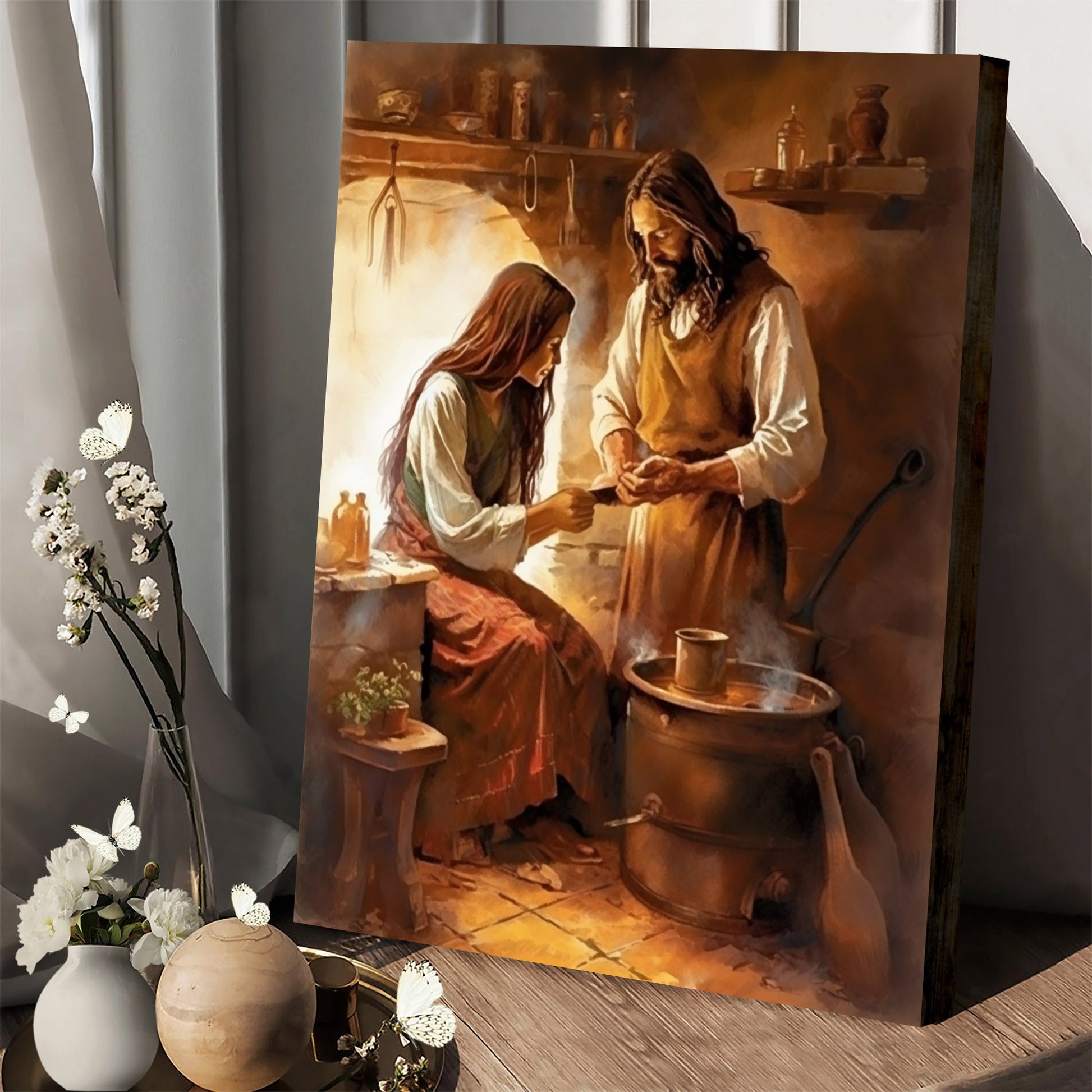 Jesus Meets A Woman In The Kitchen 2 - Canvas Picture - Jesus Christ Canvas - Christian Wall Art