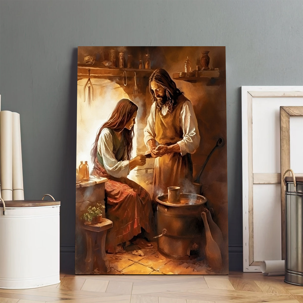 Jesus Meets A Woman In The Kitchen 2 - Canvas Picture - Jesus Christ Canvas - Christian Wall Art