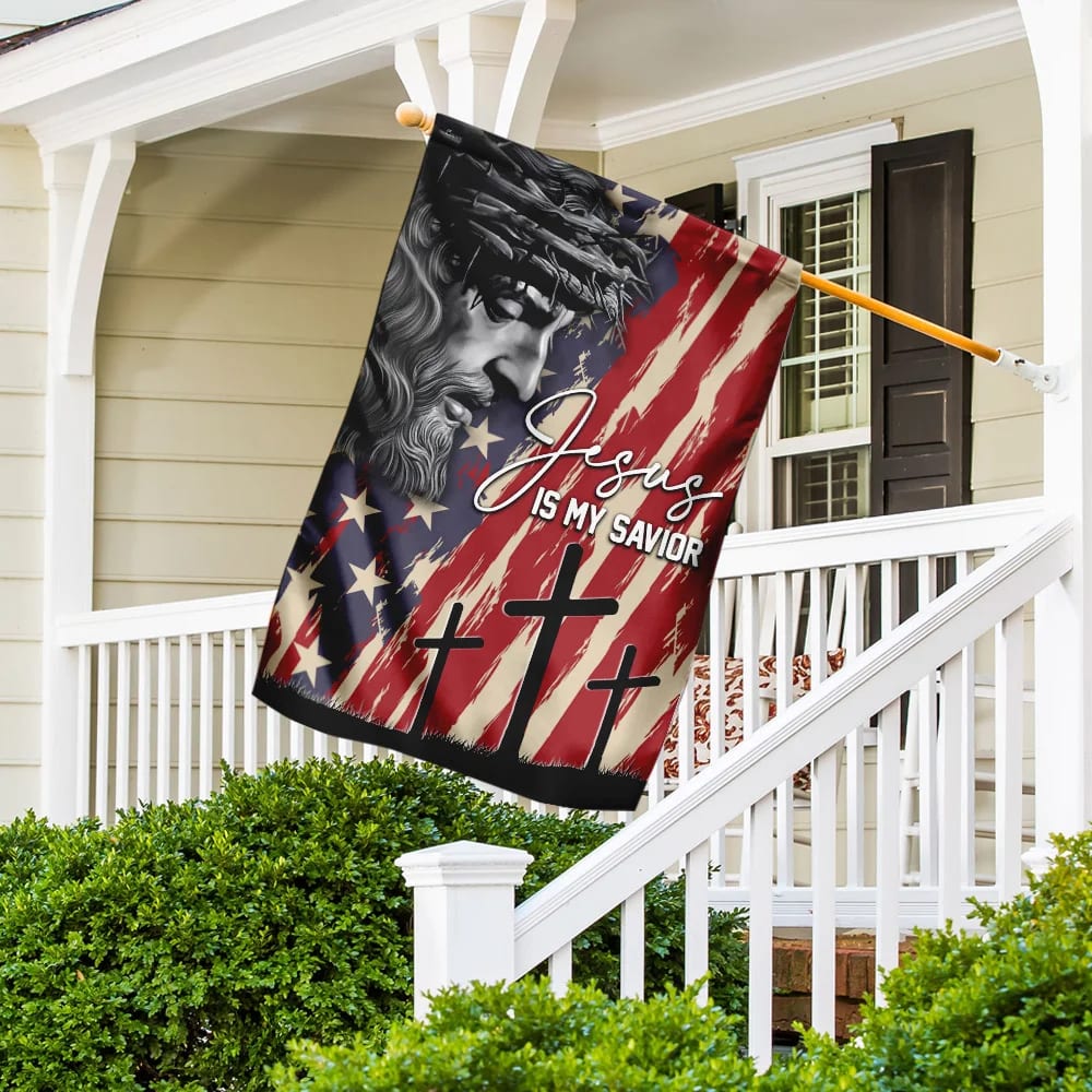 Jesus My Savior Jesus Christian American US House Flags - Christian Garden Flags - Outdoor Christian Flag