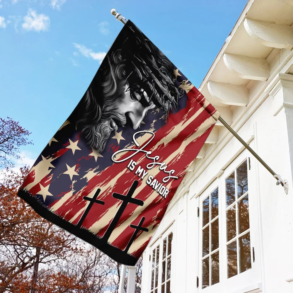 Jesus My Savior Jesus Christian American US House Flags - Christian Garden Flags - Outdoor Christian Flag
