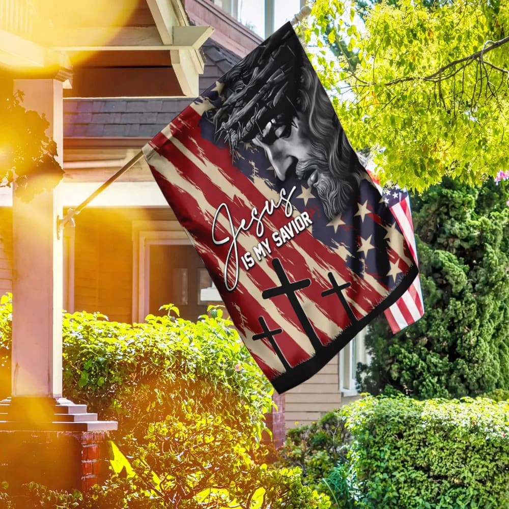 Jesus My Savior Jesus Christian American US House Flags - Christian Garden Flags - Outdoor Christian Flag