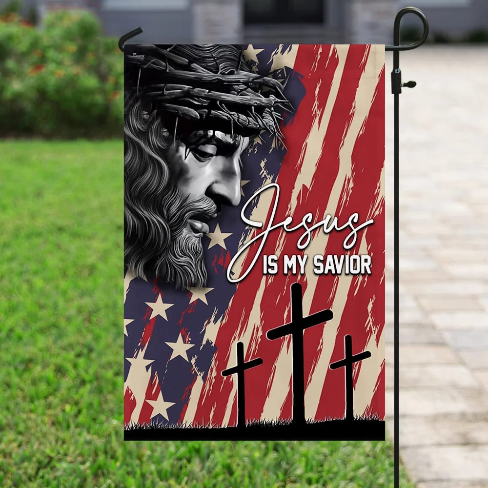 Jesus My Savior Jesus Christian American US House Flags - Christian Garden Flags - Outdoor Christian Flag