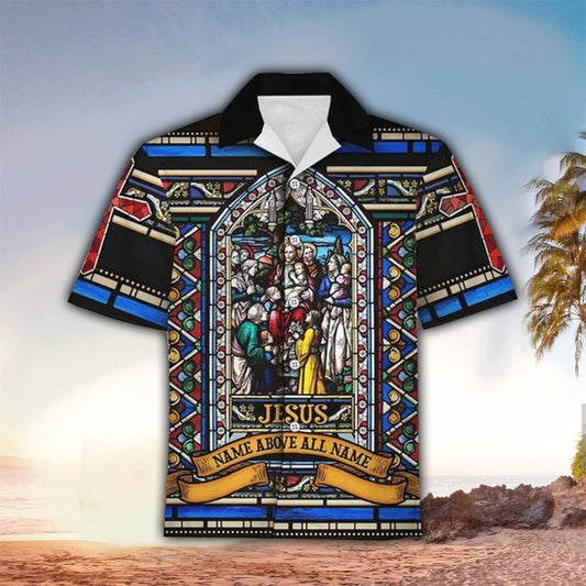 Jesus Name Above All Name Stained Glass Hawaiian Shirt - Christian Hawaiian Shirts For Men & Women