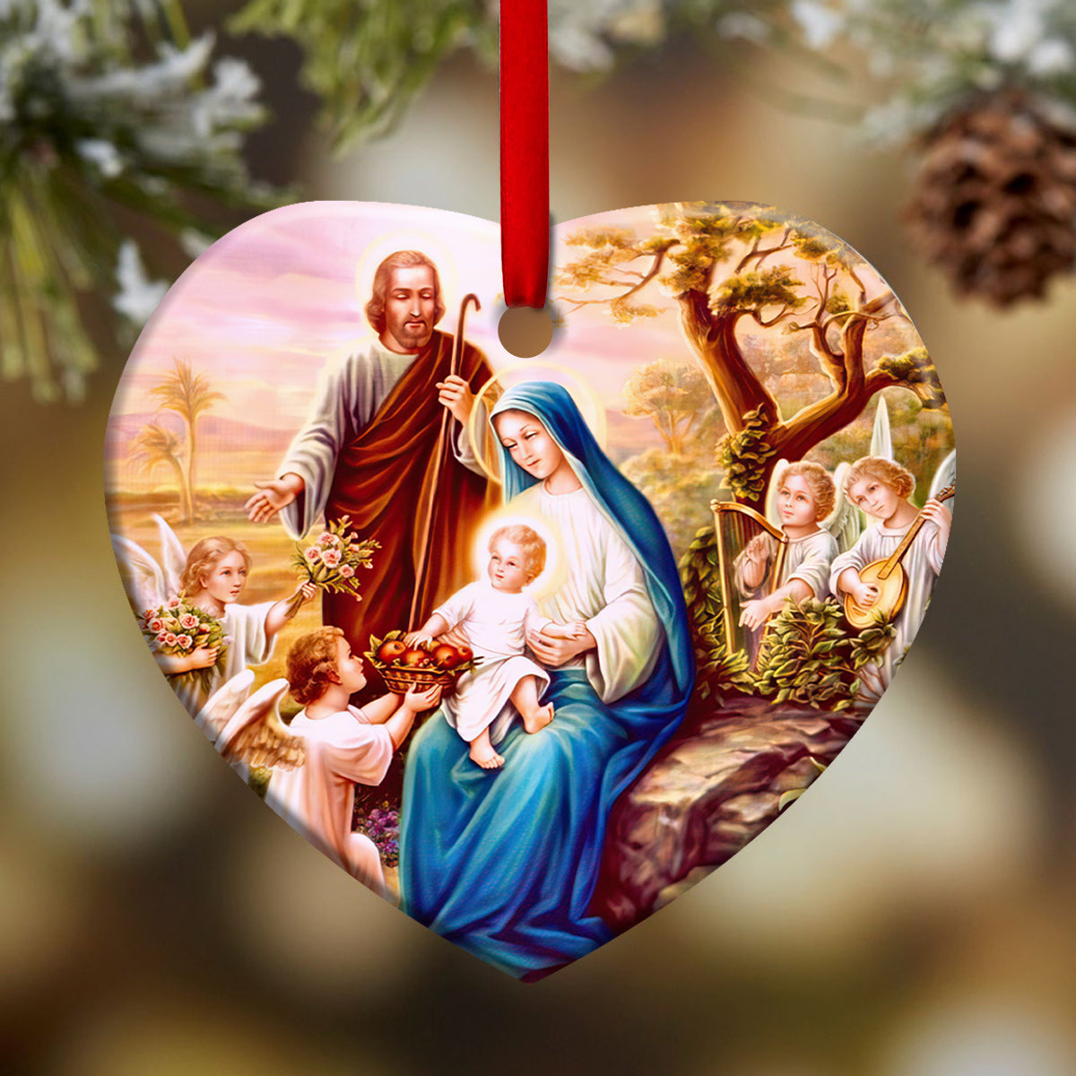 Jesus Nativity 4 Heart Ceramic Ornament - Christmas Ornament - Christmas Gift