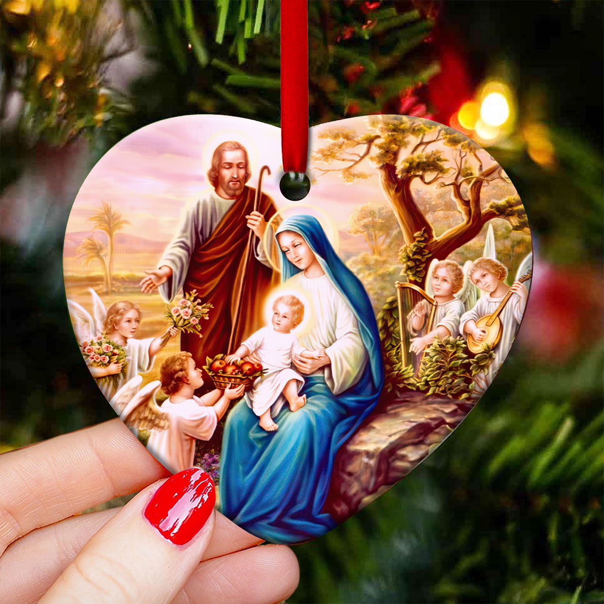 Jesus Nativity 4 Heart Ceramic Ornament - Christmas Ornament - Christmas Gift