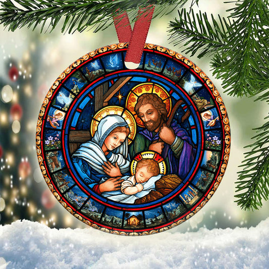 Jesus Nativity Ceramic Circle Ornament - Decorative Ornament - Christmas Ornament
