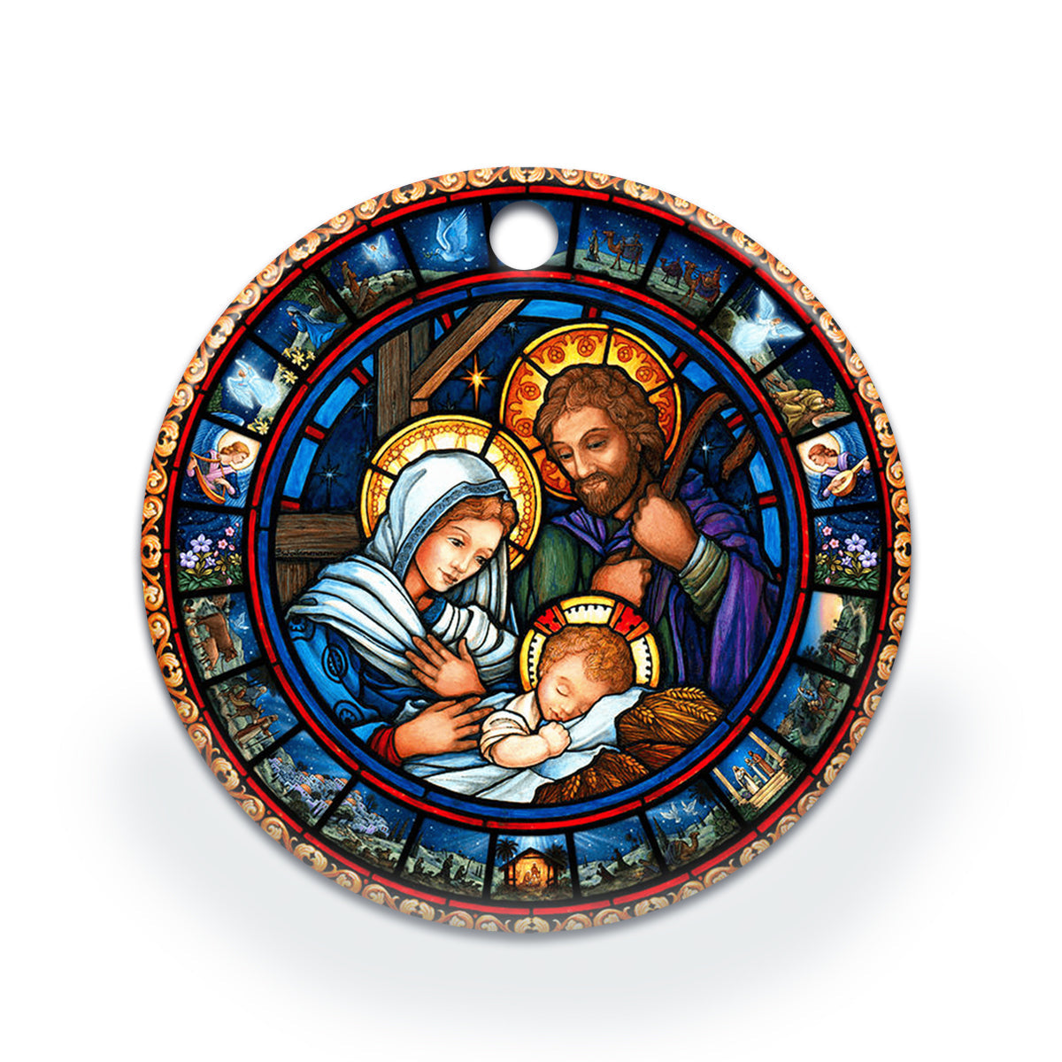 Jesus Nativity Ceramic Circle Ornament - Decorative Ornament - Christmas Ornament