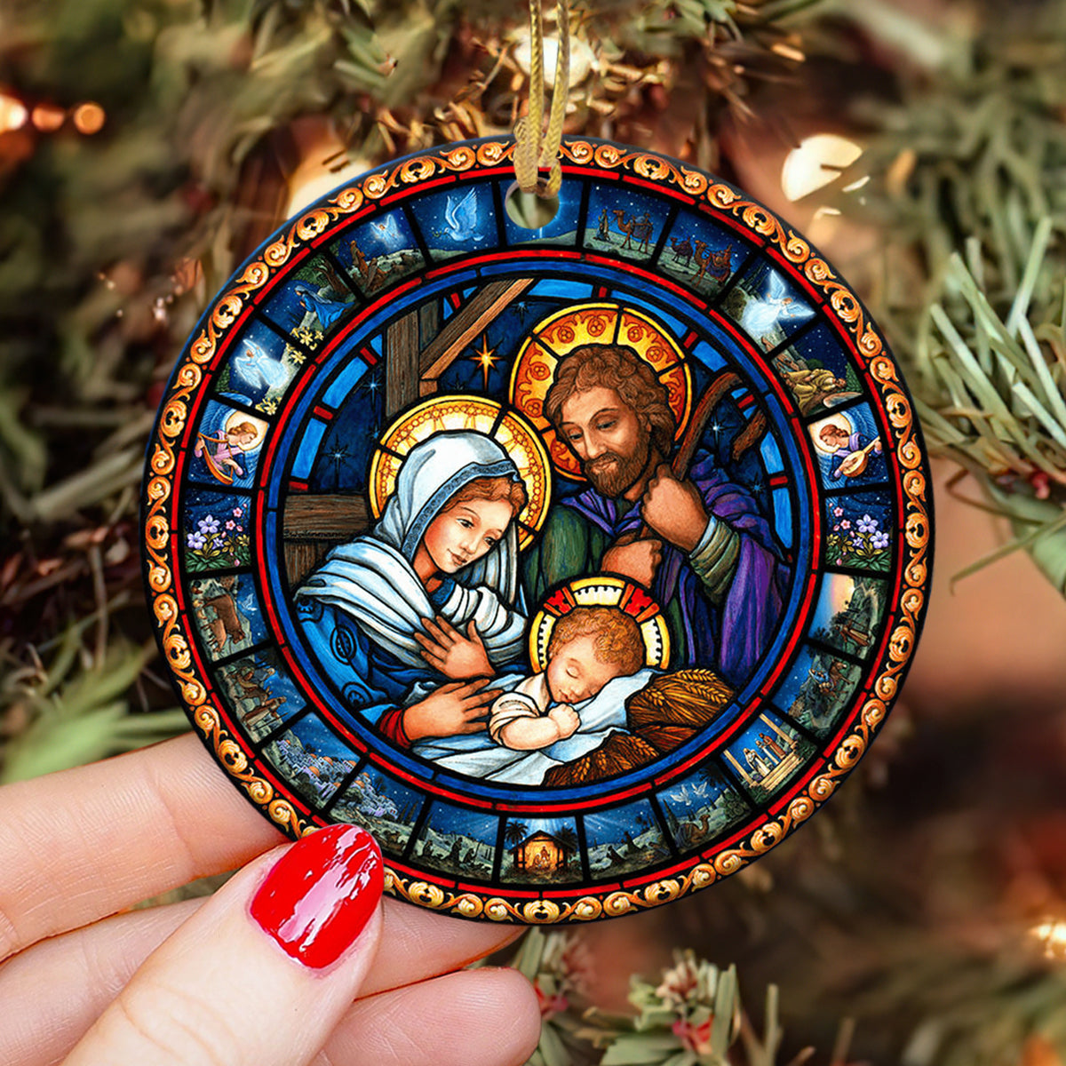 Jesus Nativity Ceramic Circle Ornament - Decorative Ornament - Christmas Ornament