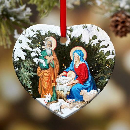 Jesus Nativity Christmas Heart Ceramic Ornament - Christmas Ornament - Christmas Gift