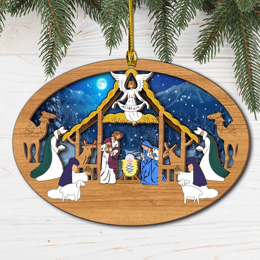 Jesus Nativity Christmas Wood Layered Ornaments - Christmas Tree Ornament