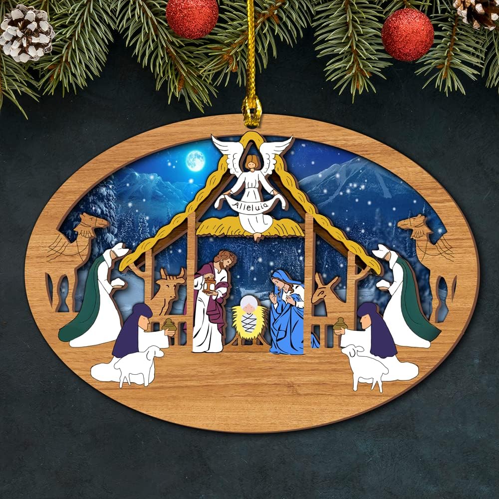 Jesus Nativity Christmas Wood Layered Ornaments - Christmas Tree Ornament