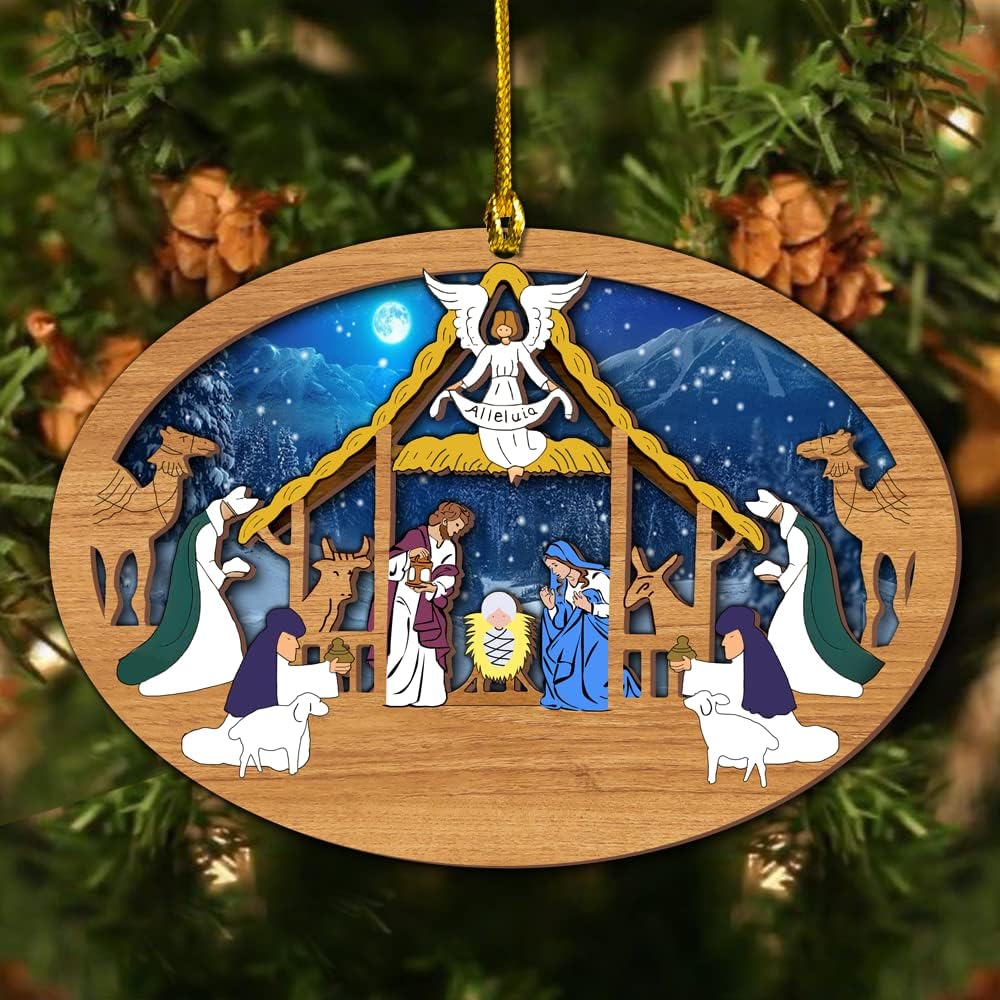 Jesus Nativity Christmas Wood Layered Ornaments - Christmas Tree Ornament
