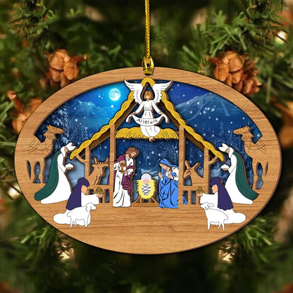 Jesus Nativity Christmas Wood Layered Ornaments - Christmas Tree Ornament