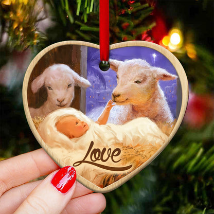 Jesus Nativity Love 2 Heart Ceramic Ornament - Christmas Ornament - Christmas Gift