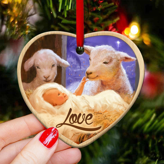 Jesus Nativity Love 2 Heart Ceramic Ornament - Christmas Ornament - Christmas Gift