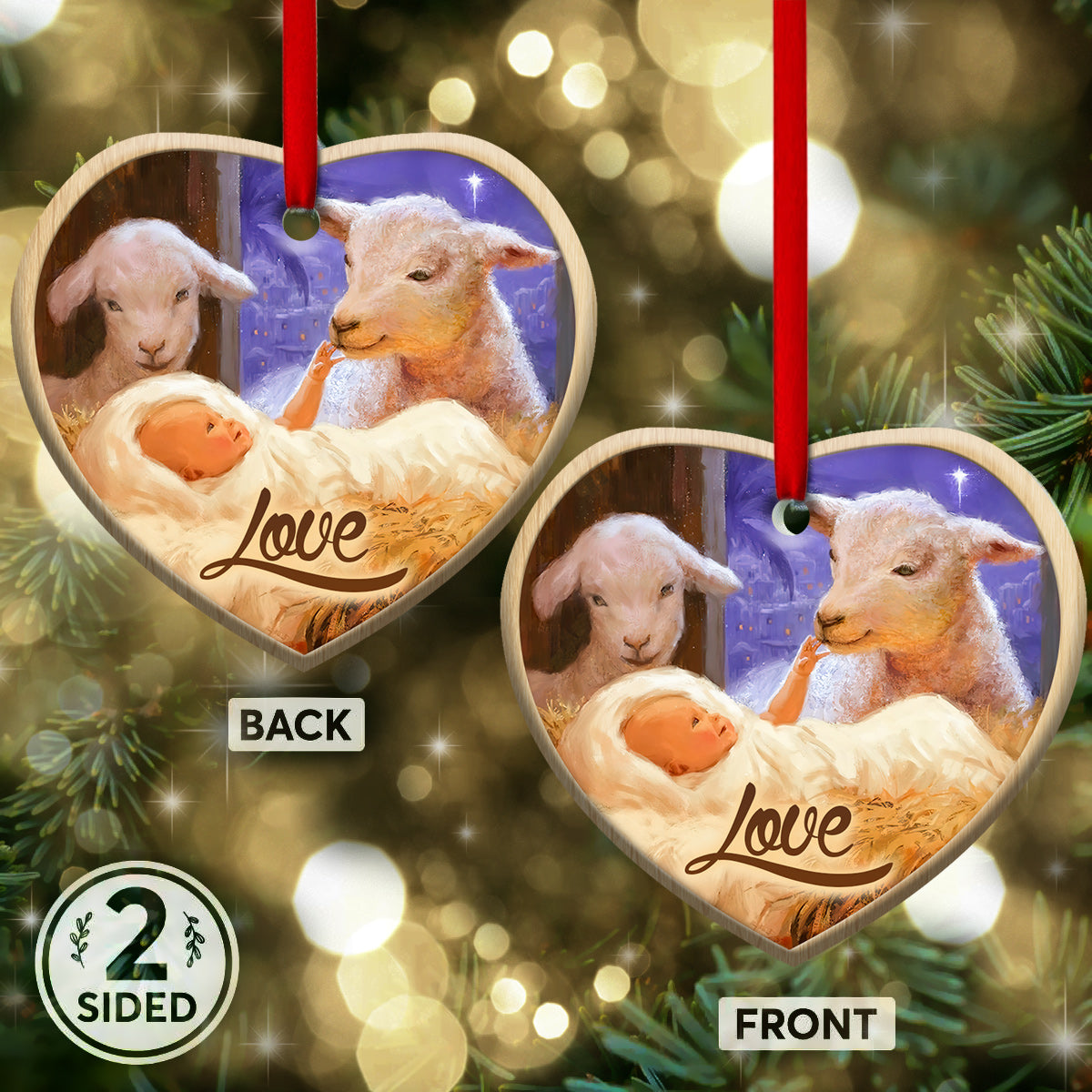 Jesus Nativity Love 2 Heart Ceramic Ornament - Christmas Ornament - Christmas Gift