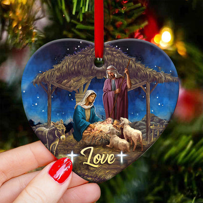 Jesus Nativity Love Heart Ceramic Ornament - Christmas Ornament - Christmas Gift