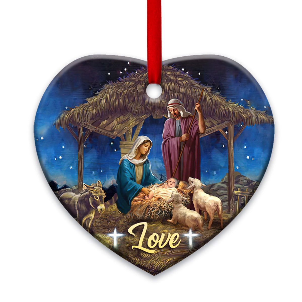 Jesus Nativity Love Heart Ceramic Ornament - Christmas Ornament - Christmas Gift