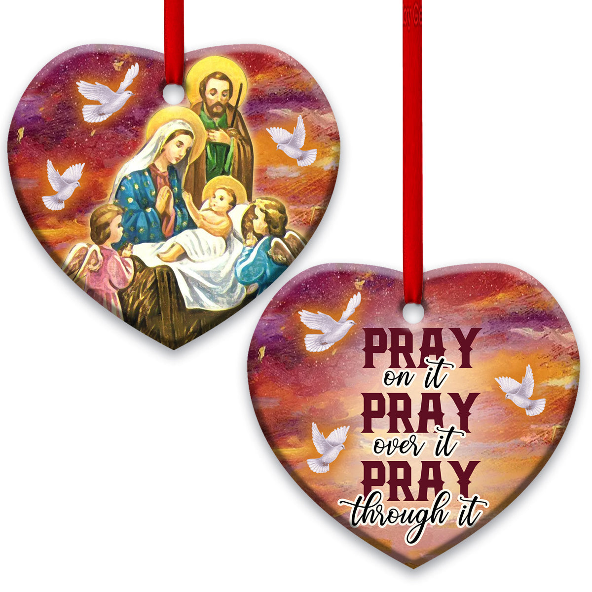Jesus Nativity Pray On It Pray Over It Pray Through It Heart Ceramic Ornament - Christmas Ornament - Christmas Gift