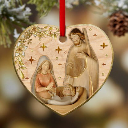 Jesus Nativity Wooden Style Heart Ceramic Ornament - Christmas Ornament - Christmas Gift