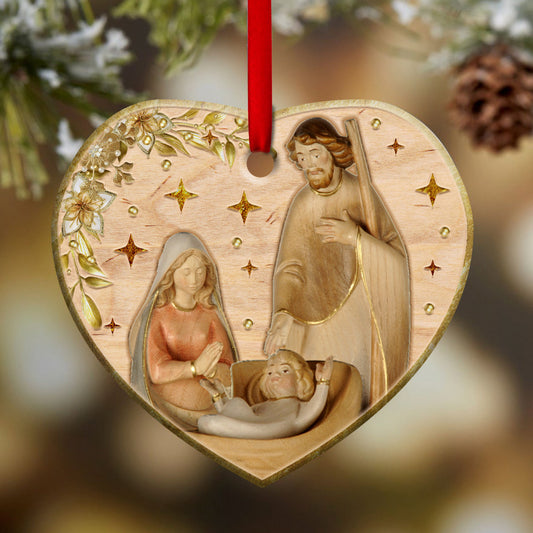 Jesus Nativity Wooden Style Heart Ceramic Ornament - Christmas Ornament - Christmas Gift