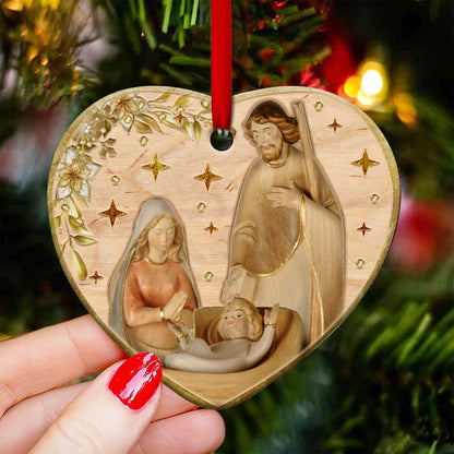 Jesus Nativity Wooden Style Heart Ceramic Ornament - Christmas Ornament - Christmas Gift