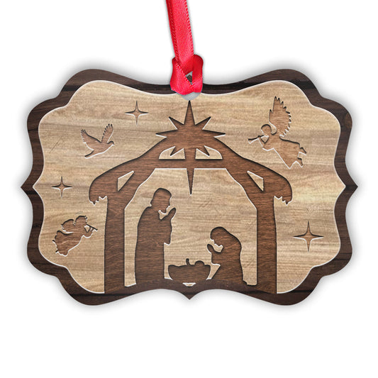 Jesus Nativity Wooden Style Metal Ornament - Christmas Ornament - Christmas Gift
