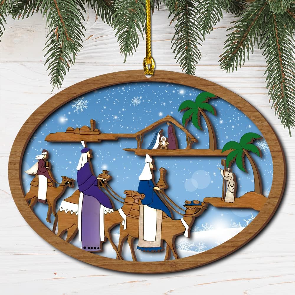 Jesus Nativity with Three Kings Christmas Wood Layered Ornaments - Christmas Tree Ornament