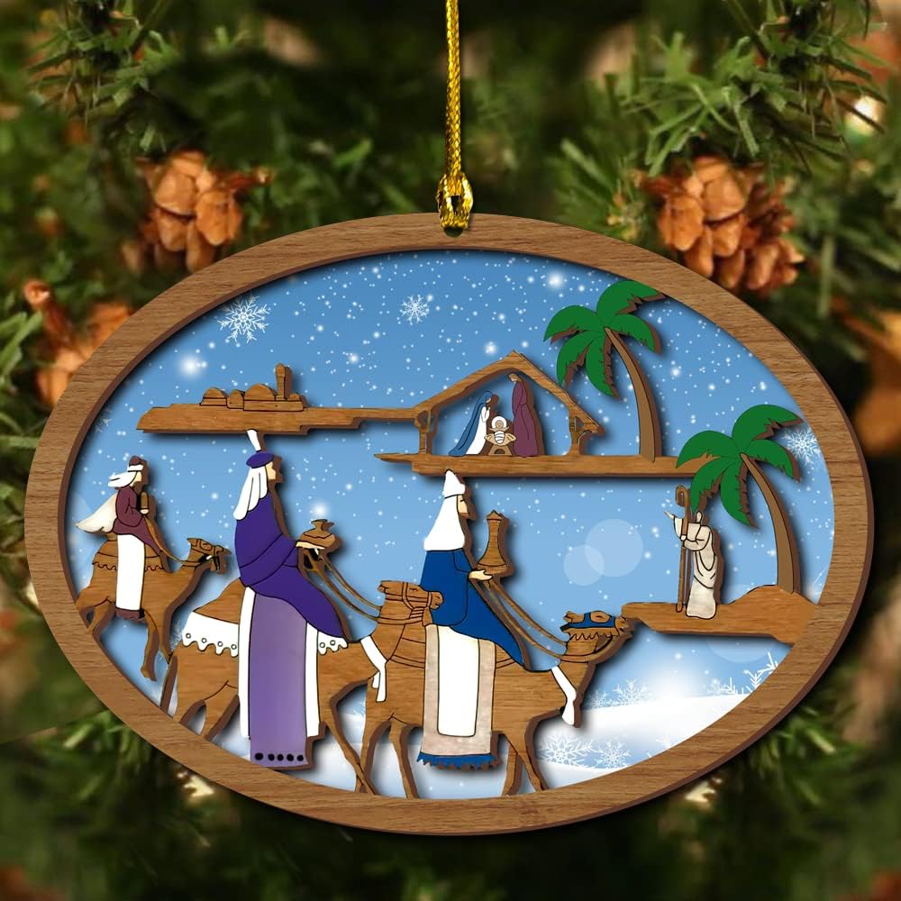 Jesus Nativity with Three Kings Christmas Wood Layered Ornaments - Christmas Tree Ornament