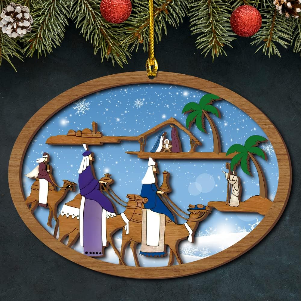 Jesus Nativity with Three Kings Christmas Wood Layered Ornaments - Christmas Tree Ornament