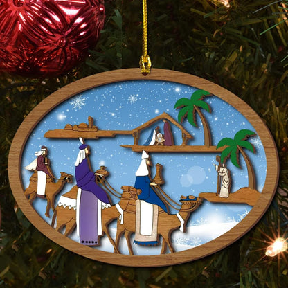 Jesus Nativity with Three Kings Christmas Wood Layered Ornaments - Christmas Tree Ornament