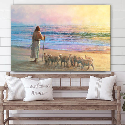 Jesus Near An Ocean Shore With His Sheep Canvas Posters - Jesus Canvas Pictures - Christian Canvas Art