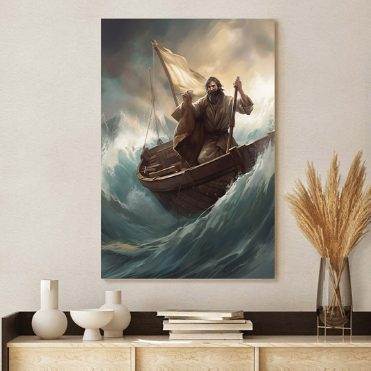 Jesus On A Boat In A Storm - Canvas Picture - Jesus Christ Canvas - Christian Wall Art