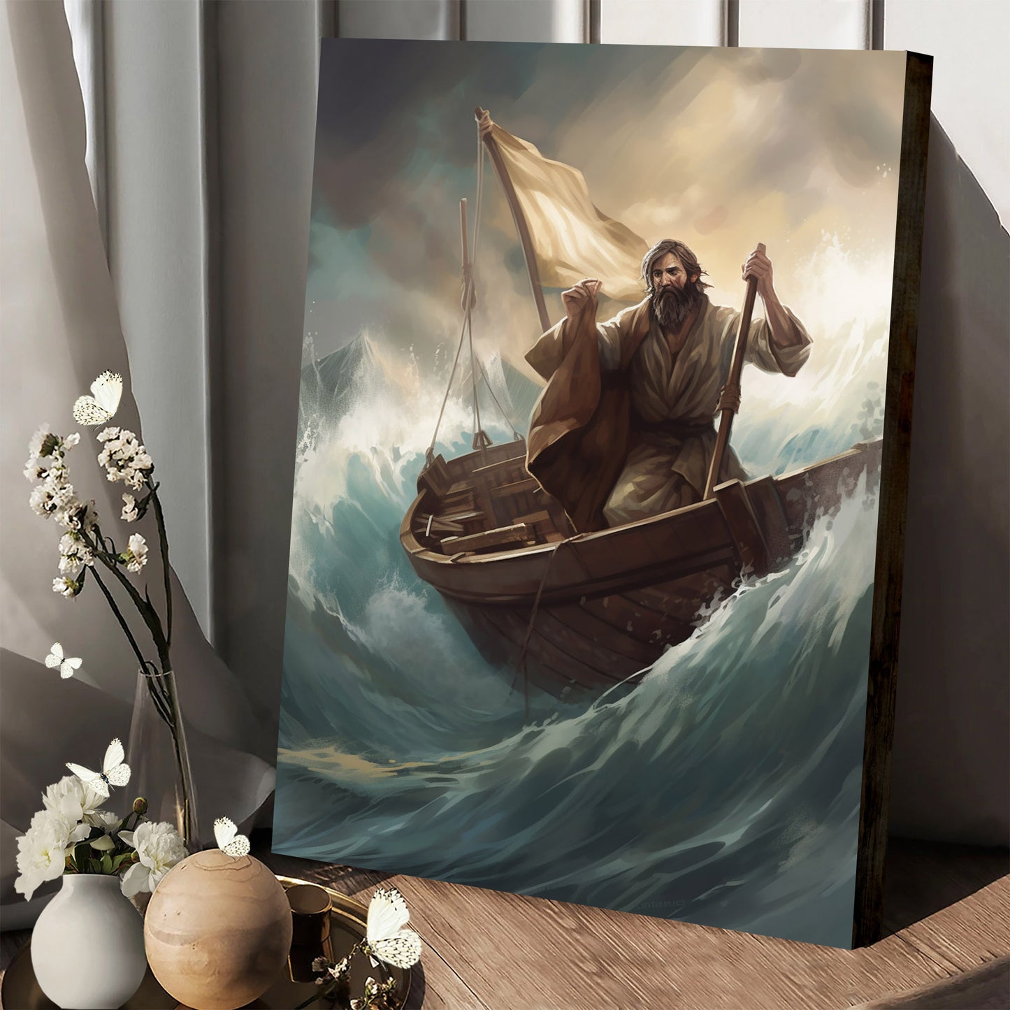 Jesus On A Boat In A Storm - Canvas Picture - Jesus Christ Canvas - Christian Wall Art